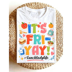 “Happy FriYay” Lunch Lady Life Tee – Funny Vintage Graphic Shirt for Men Women, Unisex Retro Casual Crewneck