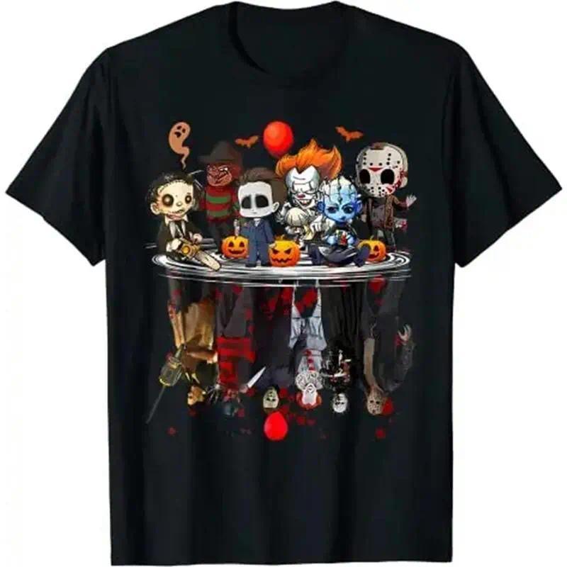 Horror Movie Characters Halloween Shirt - Freddy Jason Chucky Gothic Tee For Adults! Spooky Season Matching Family Tops Horror Movie Fans, Halloween Party Goers, Gothic Style Lovers Film Buffs Everyday Comfort