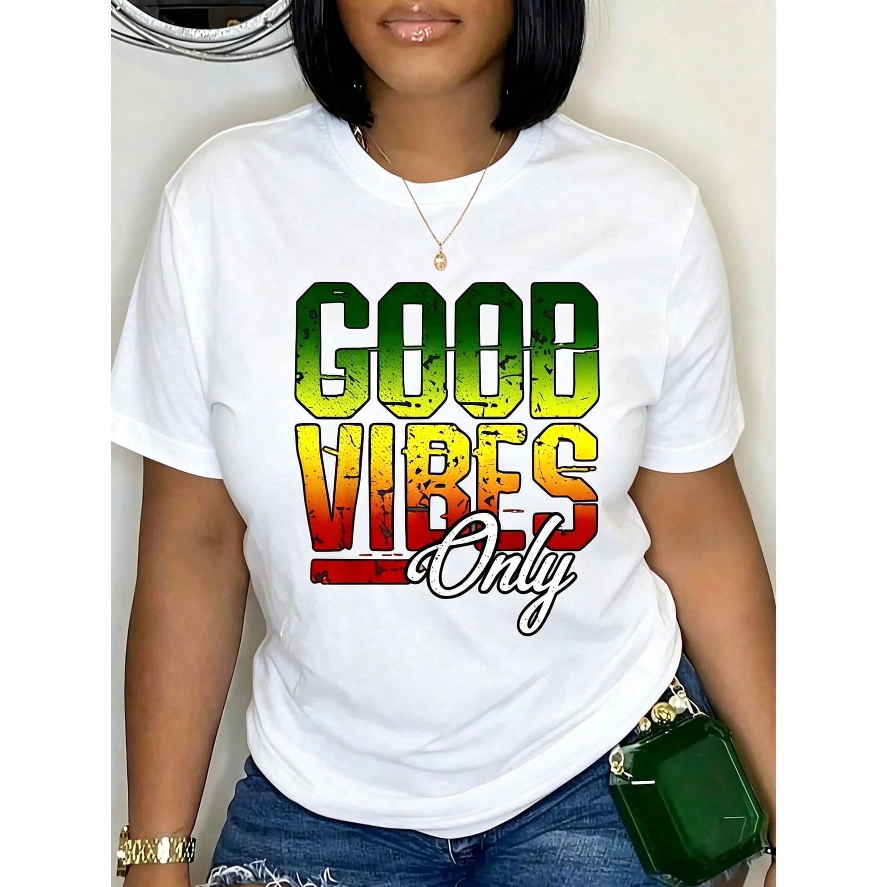 “Good Vibes” Graphic Tee – Soft Cotton Crewneck Shirt for Women, Casual Regular Fit Summer Top