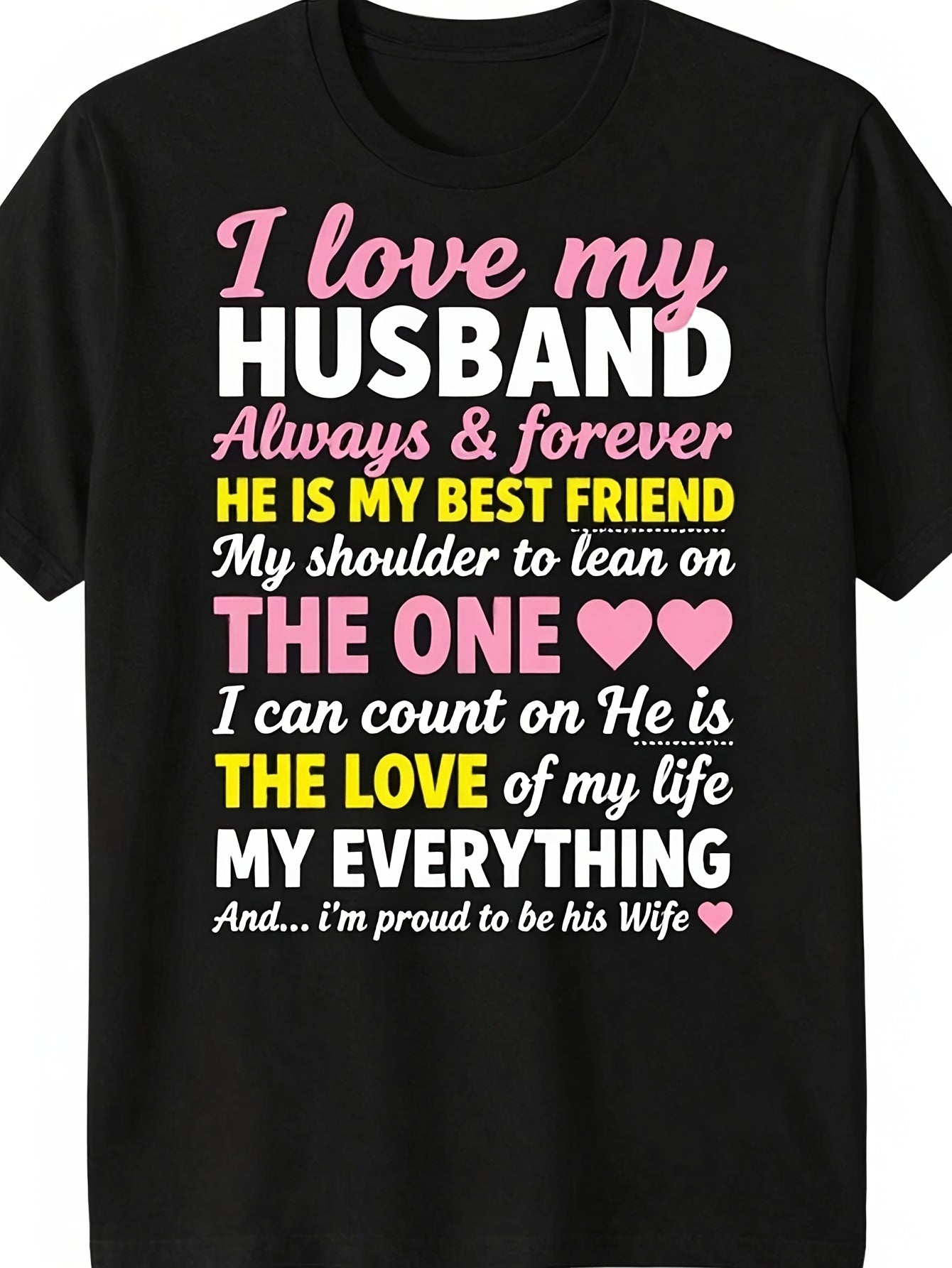 I Love My Husband Graphic Tee for Women, Romantic Quote Short Sleeve T-Shirt, Cute Love Heart Print Casual Crew Neck Top for Anniversary Birthday Wife Gift