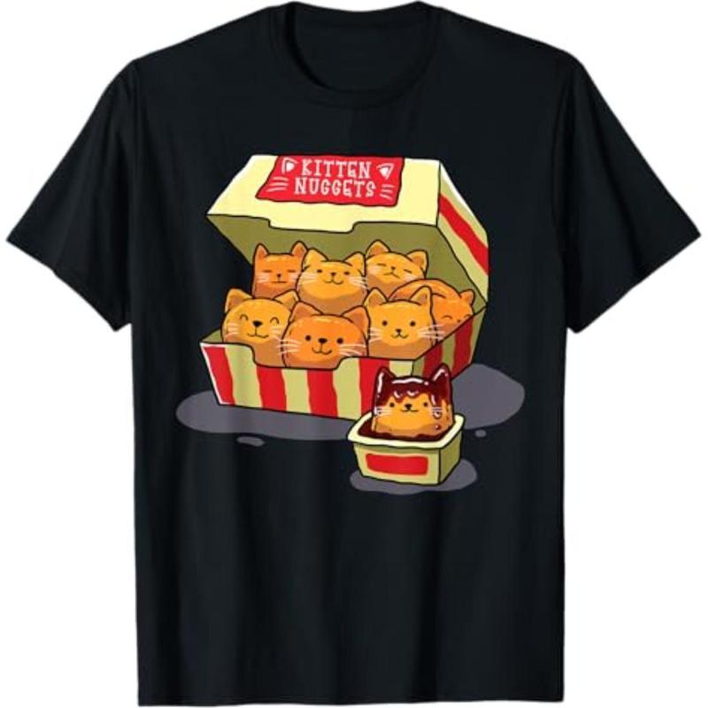 Short Sleeve Print  InGENIUS Funny Cat Owner Shirts & Gifts Kitten Nuggets Food Pun Cat Lover Gift Chicken Nuggets Unisex-Adults T-Shirt Black Small