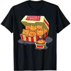 Short Sleeve Print  InGENIUS Funny Cat Owner Shirts & Gifts Kitten Nuggets Food Pun Cat Lover Gift Chicken Nuggets Unisex-Adults T-Shirt Black Small