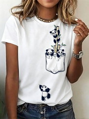 Cute Panda Print Graphic Crew Neck  T-Shirt For Women, Loose Casual Short Sleeve Top for Spring & Summer, 100%Cotton Women's Clothing