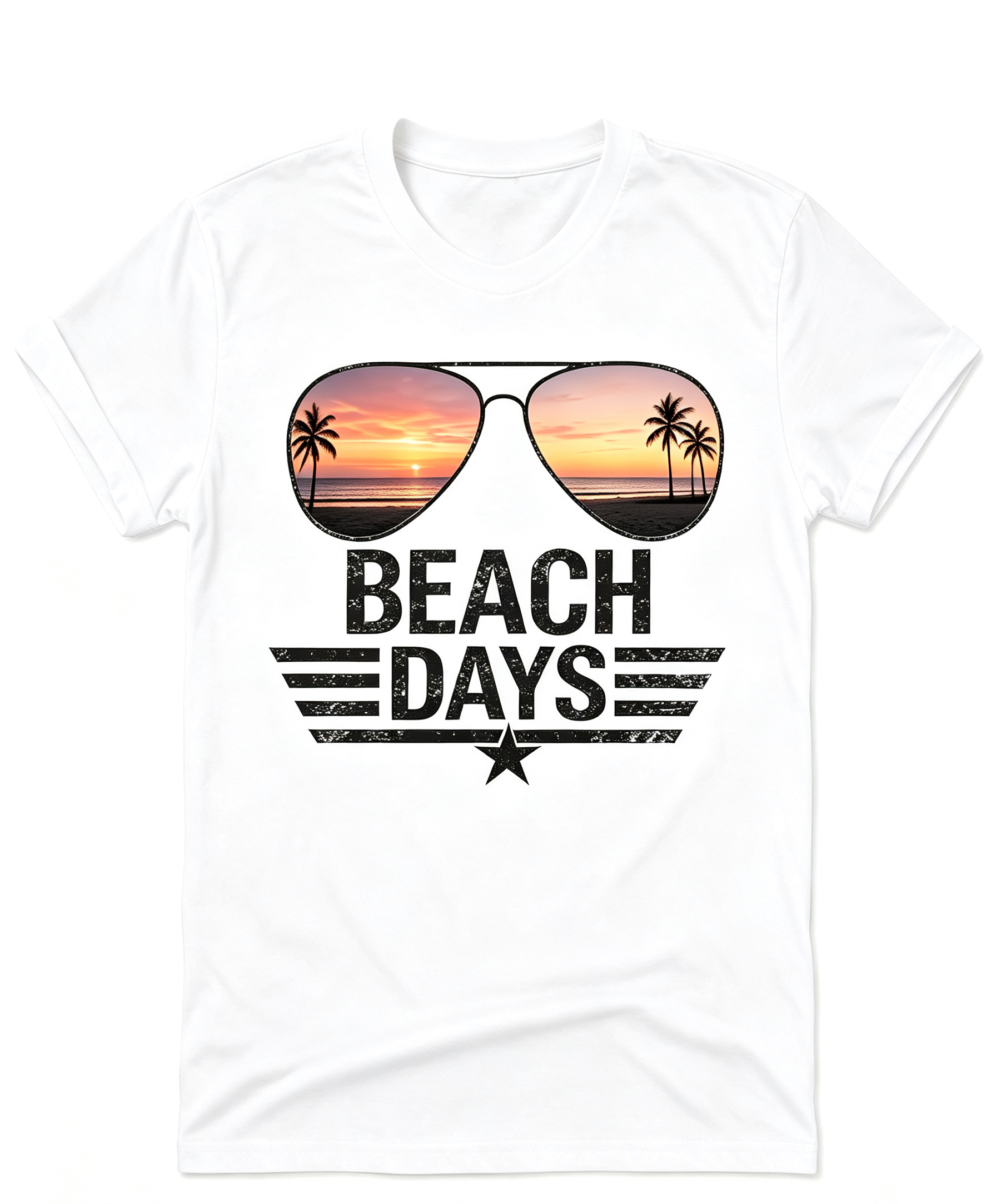 Women's Beach Days Sunglasses Graphic T‑Shirt, Retro Distressed Palm Tree Sunset Crew Neck Short‑Sleeve Casual Summer Cotton Tee Suitable clothes for vacation