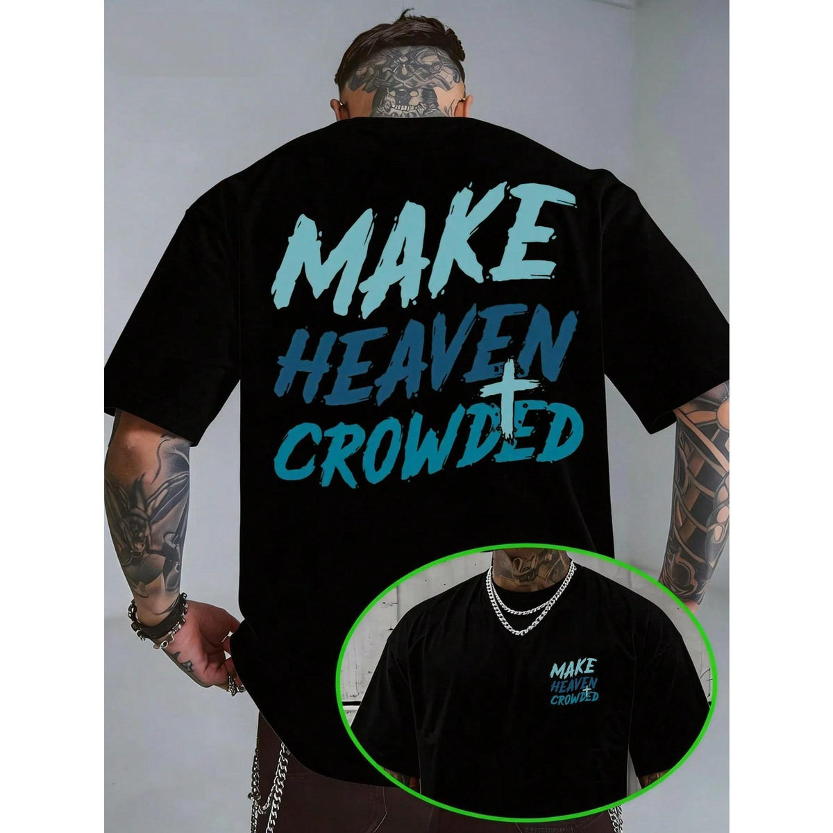Men's Make Heaven Crowded Christian T Shirt,Casual Streetwear Summer Daily Church Wear For Men,Casual Daily Christian Streetwear Tee