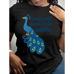 I Was Not Made To Be Subtle Peacock Feather Graphic T-Shirt Bold Statement Bird Lover Gift Unisex Summer Casual Top Soft Cotton Crew Neck Vintage Style