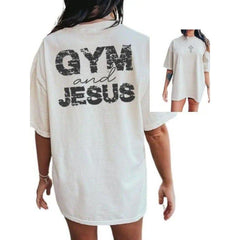 Gym And Jesus Shirt, 2-sided T-Shirt, Gym Pump Cover, Christian Gym Shirt, Gym Shirt,Woman Of God,Jesus Shirt, Crewneck T-Shirt