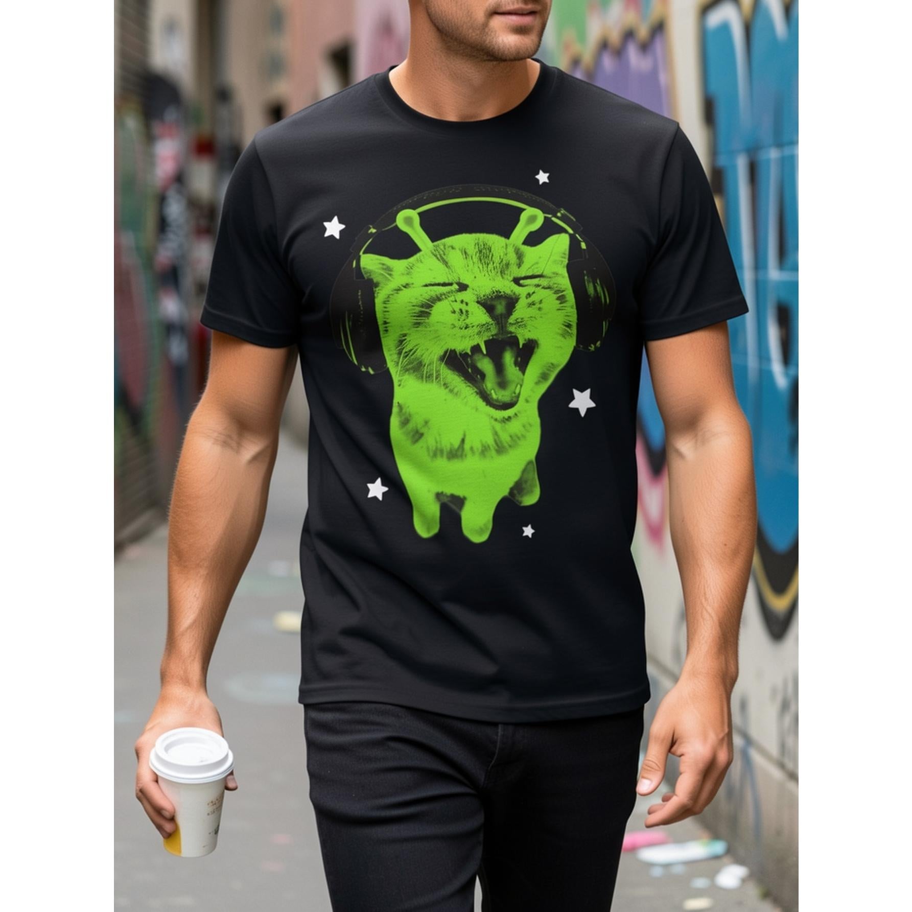 Funny Y2K Alien Cat Meme Retro Silly Cat Vintage Space Kitty T-Shirt