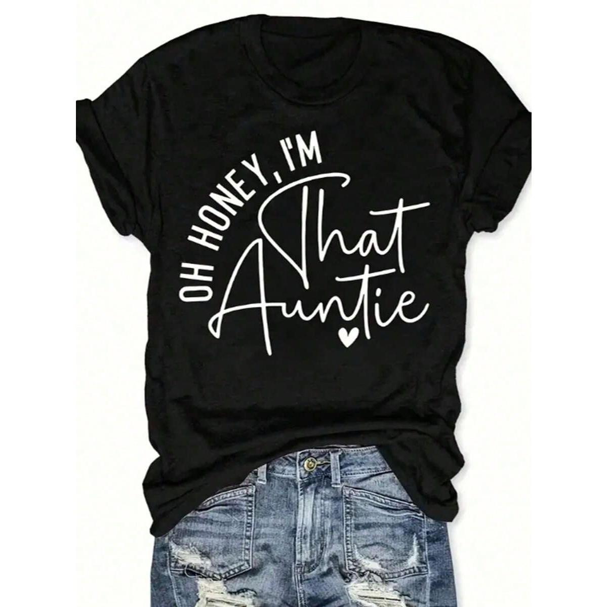 This Lady, My Dear, I Am The Aunt Pattern Women's Casual Short Sleeve Crew Neck T-Shirts
