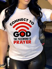 Women's Connect To God Prayer Graphic T‑Shirt, Faith Religious Wifi Quote Short Sleeve Crew Neck Casual Tee