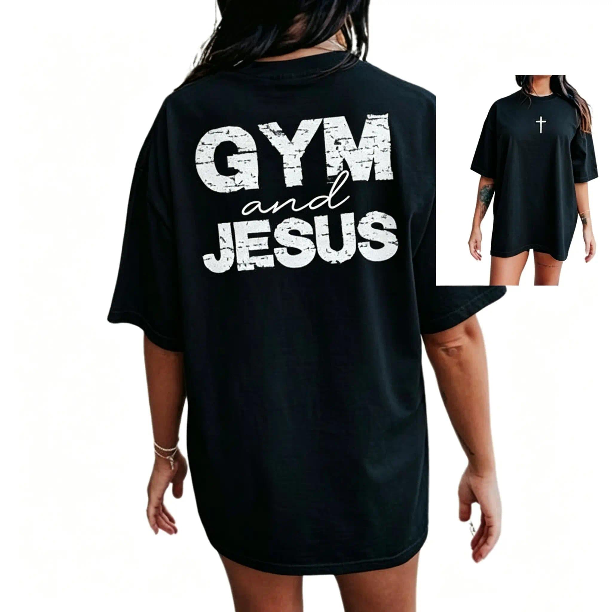 Gym And Jesus Shirt, 2-sided T-Shirt, Gym Pump Cover, Christian Gym Shirt, Gym Shirt,Woman Of God,Jesus Shirt, Crewneck T-Shirt