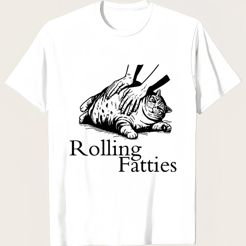 Rolling Fatties Funny Fat Cat Lover Graphic T-Shirt