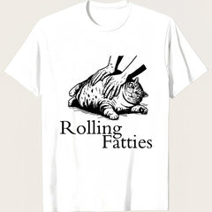 Rolling Fatties Funny Fat Cat Lover Graphic T-Shirt