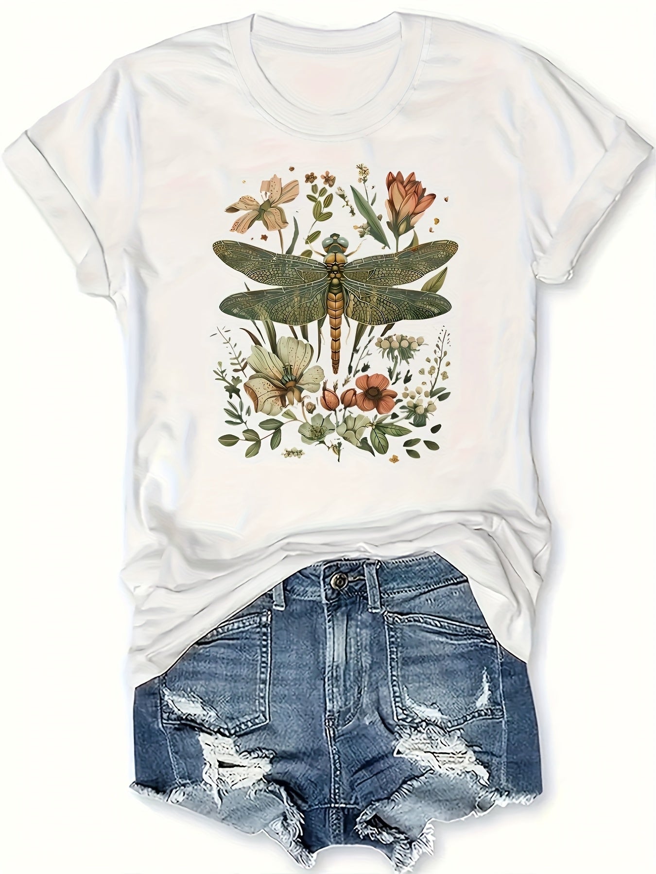 Fashionable Floral, Bohemian Women's Graphic Print Shirt Spring And Summer Women's T-Shirt 100%Cotton Comfortable Shirt