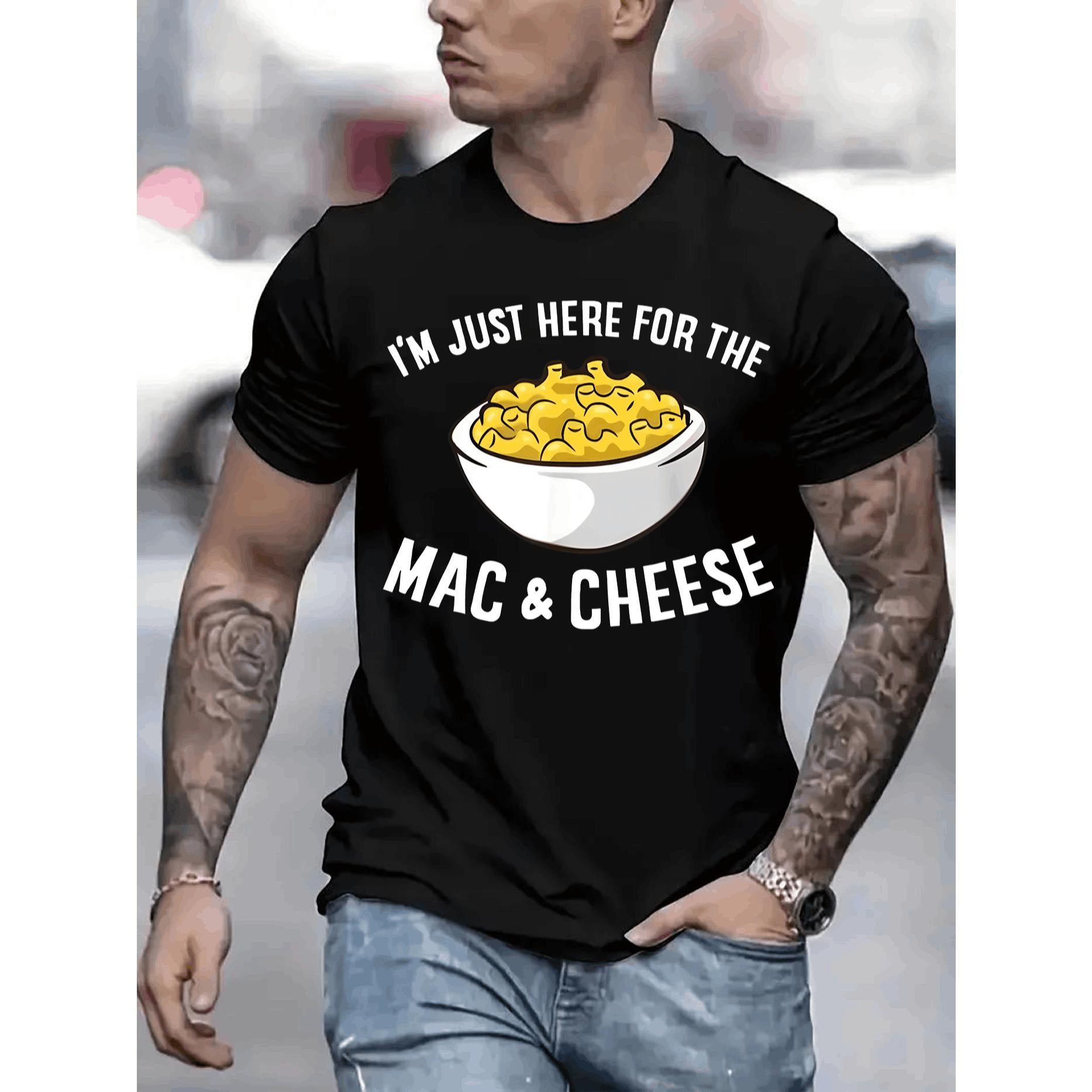 I AM JUST HERE FOR THE  AND CHEESE Mens TShirt Comfortable Crew Neck Casual Cotton ShortSleeves Soft Breathable Top Menswear Tshirt Summer Spring Streetwear Cotton Fabric Trendy Letter Print