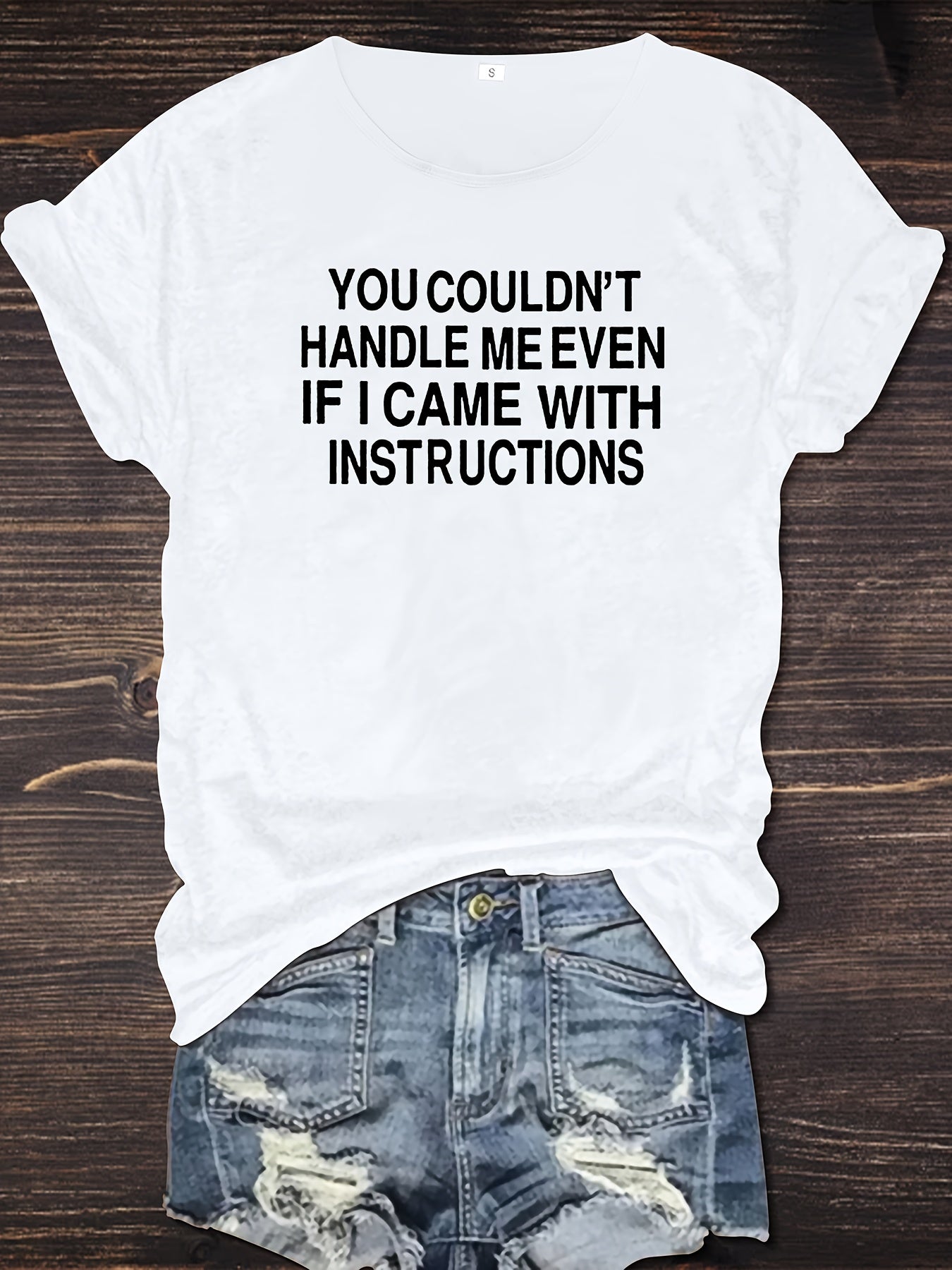 Women's Funny Sassy Quote T-Shirt / "You Couldn't Handle Me Even If I Came with Instructions" Grey Short Sleeve Round Neck Top / Soft Breathable Casual Summer Tee with White Text Print & Relaxed