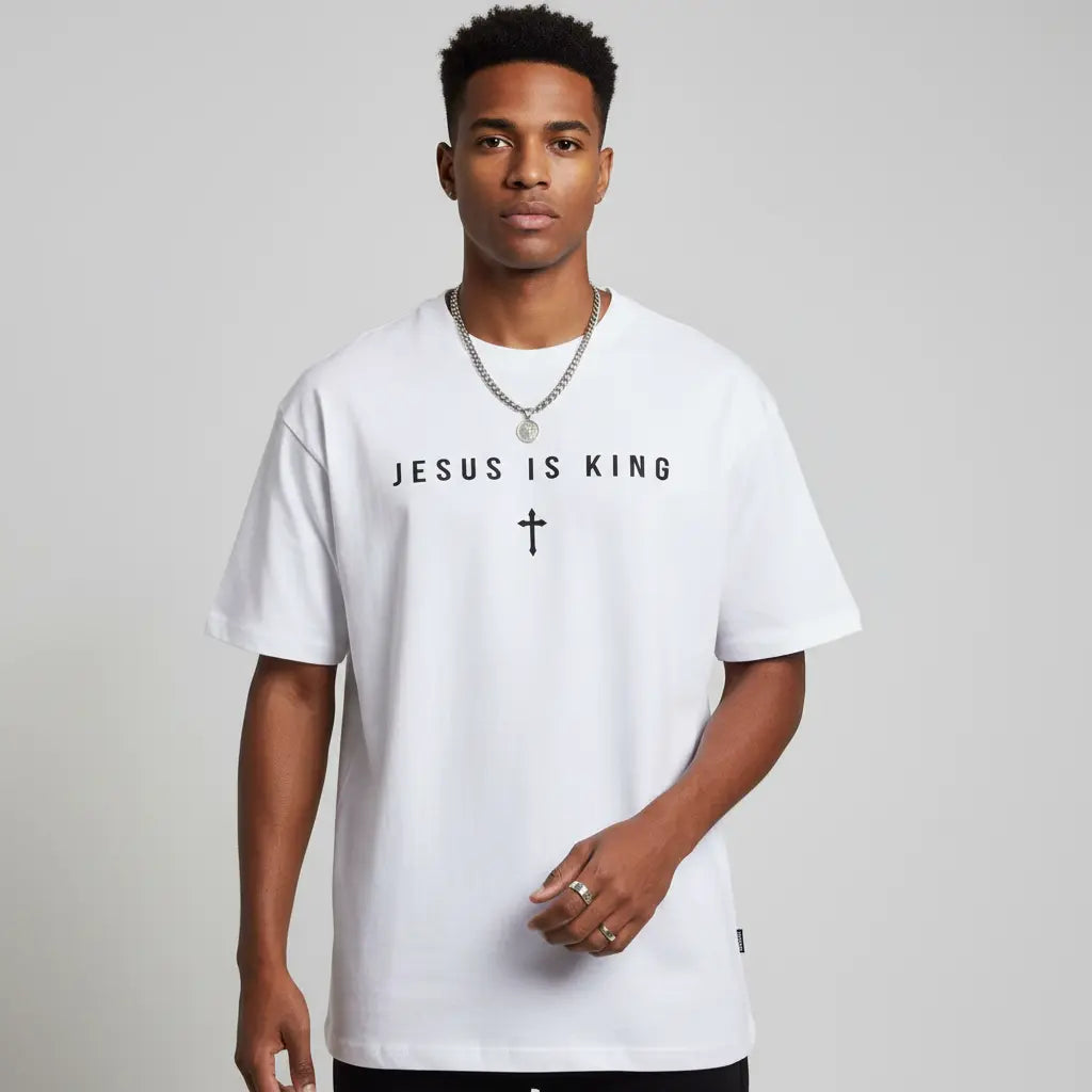 Men's Jesus Is King Cross Graphic T-Shirt Men Shirt Crew Neck Casual Tops