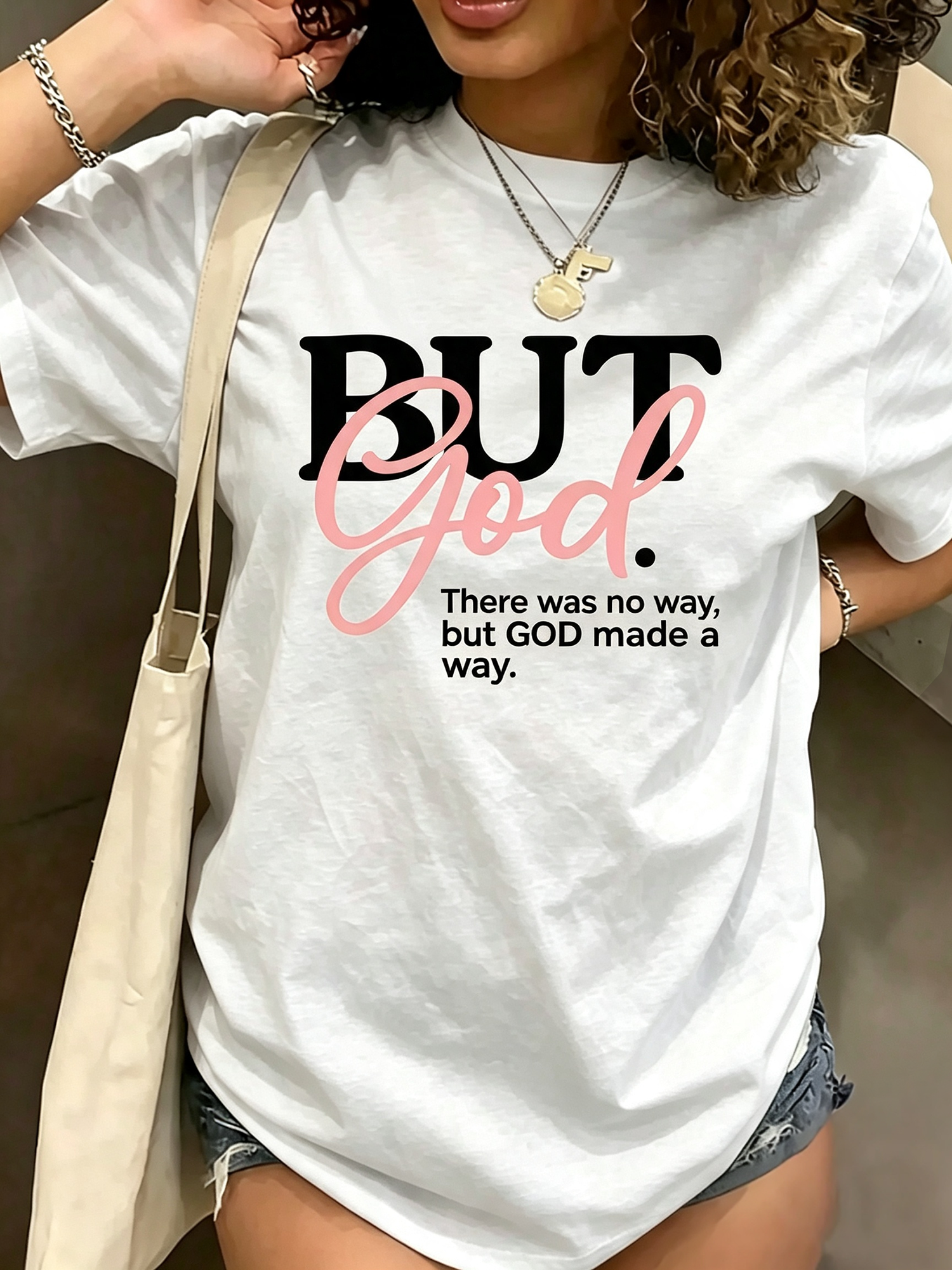 But God Inspirational Graphic Tee for Women Casual Short Sleeve Crewneck Faith Quote Daily Wear T-Shirt