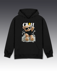 DIYANYONE Original Cool Teddy Bear "CASH KING" Hoodie - Heavyweight Cotton Blend Streetwear Pullover, Anti-Authoritarian "No King in American" Graphic Hoodies