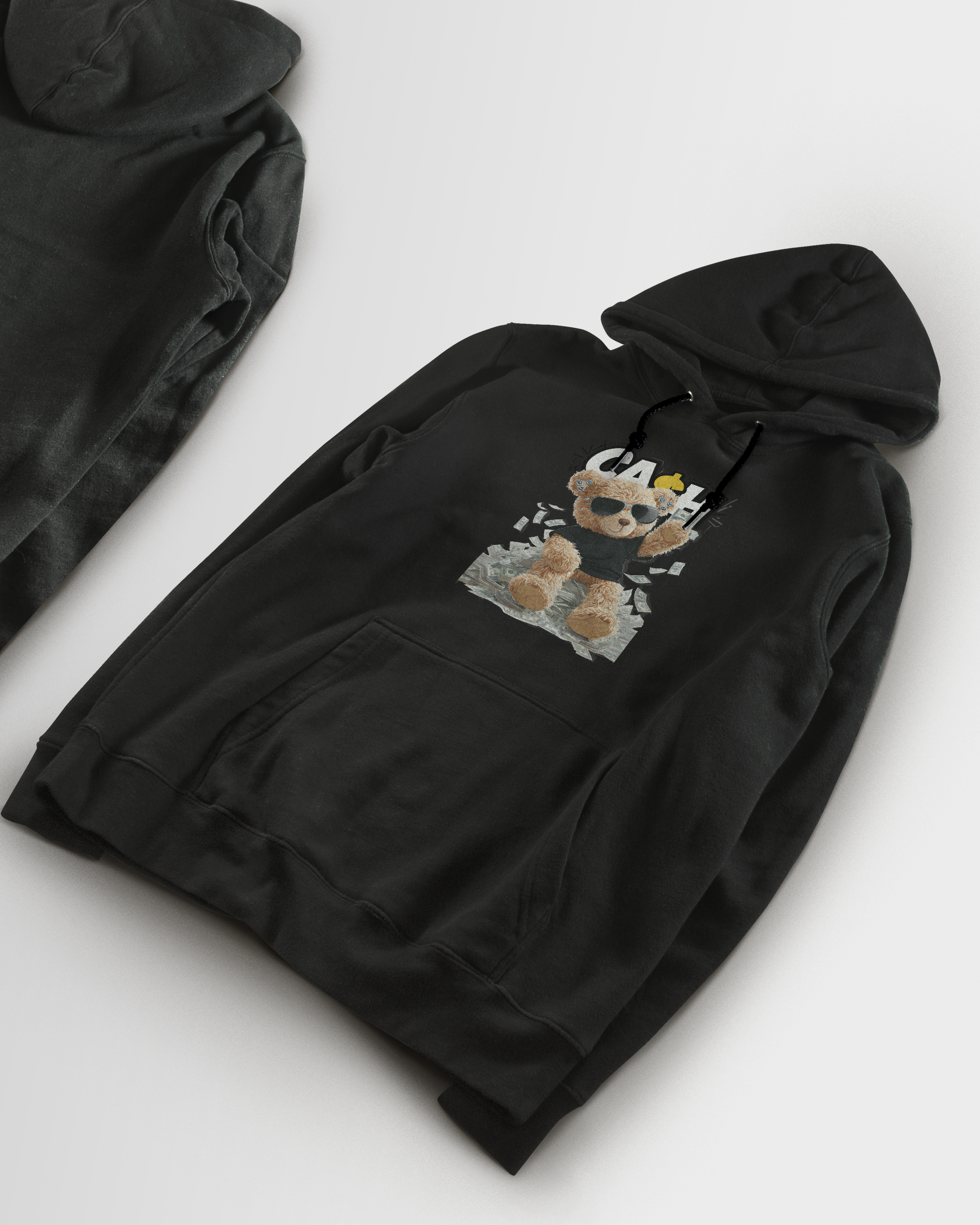 DIYANYONE Original Cool Teddy Bear "CASH KING" Hoodie - Heavyweight Cotton Blend Streetwear Pullover, Anti-Authoritarian "No King in American" Graphic Hoodies