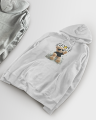DIYANYONE Original Cool Teddy Bear "CASH KING" Hoodie - Heavyweight Cotton Blend Streetwear Pullover, Anti-Authoritarian "No King in American" Graphic Hoodies
