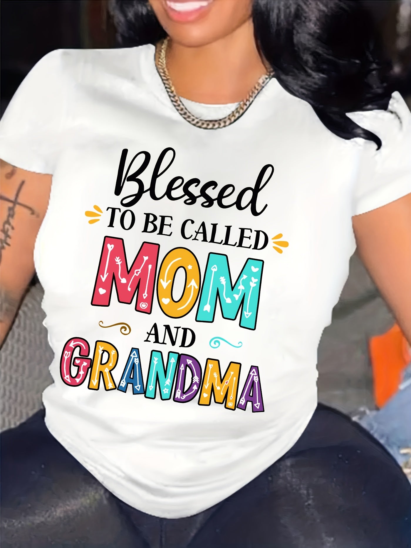 Summer Fashion Women'S Clothing Blessed to Be Called Mom And Grandma Letter Print Loose T-Shirt Women'S Casual Short Sleeve Top