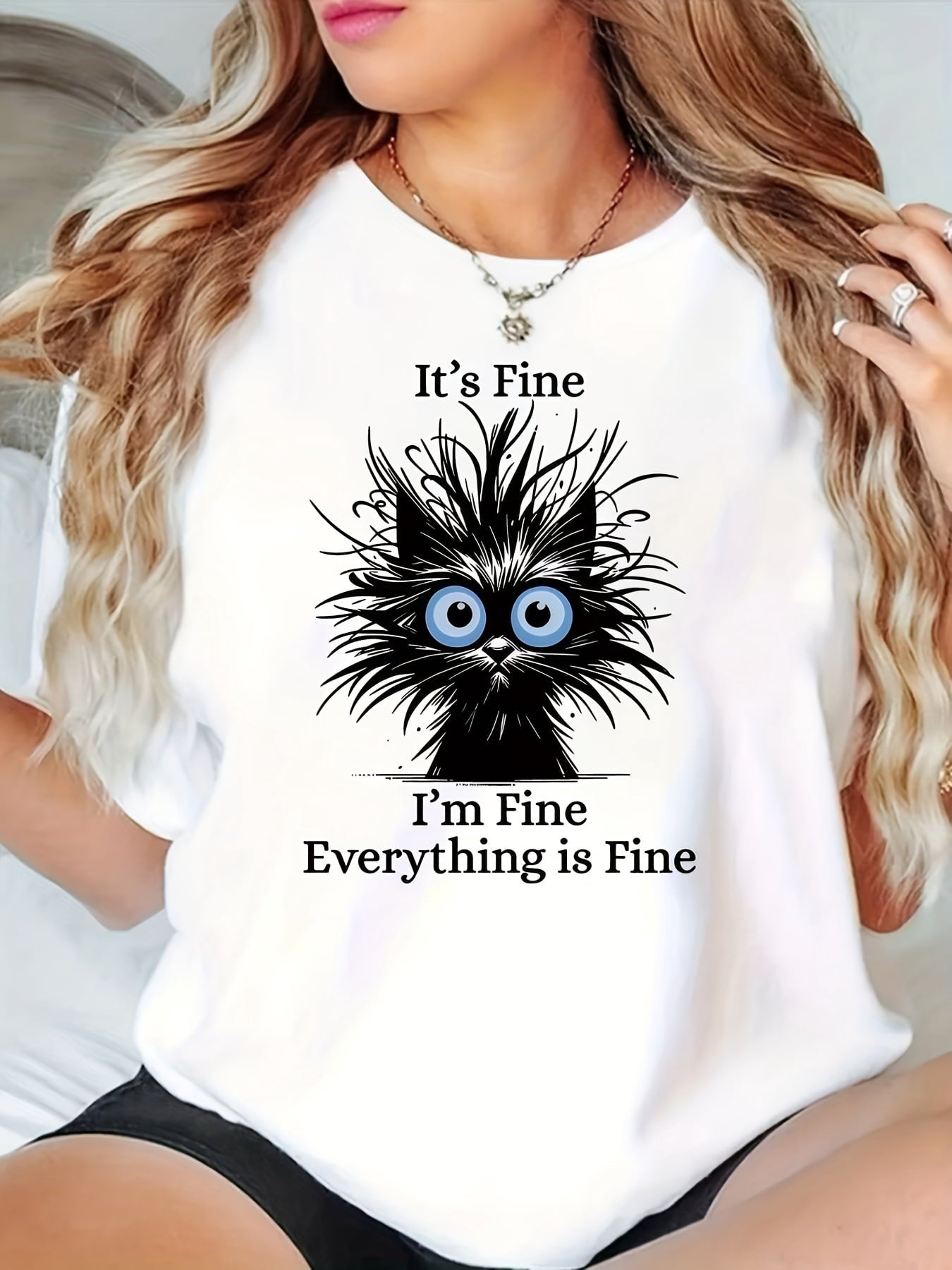 2026 New Fashion Arrival, Style, Fashionable Plus-Size Women's Cute Cat Print T-Shirt, Comfortable, Elegant, and Casual Round Neck Short-Sleeve Top, Spring, Summer, Autumn Women's Clothing