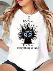 2026 New Fashion Arrival, Style, Fashionable Plus-Size Women's Cute Cat Print T-Shirt, Comfortable, Elegant, and Casual Round Neck Short-Sleeve Top, Spring, Summer, Autumn Women's Clothing