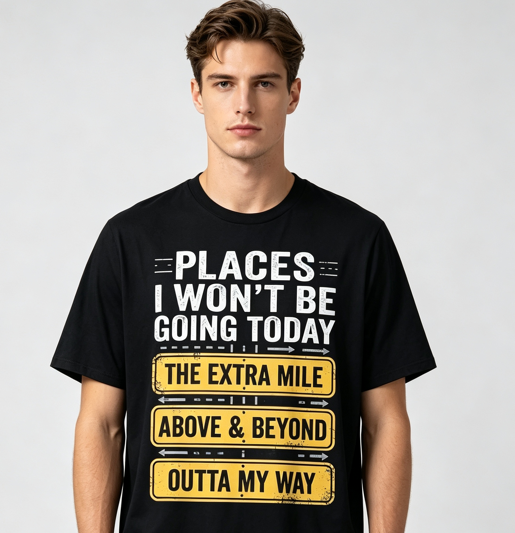 Men Fun T-Shirts (S-5XL) -Places I Won't Be Going Today Humor Road Sign Vintage Print, Breathable Regular Fit Casual Short‑Sleeve Tee