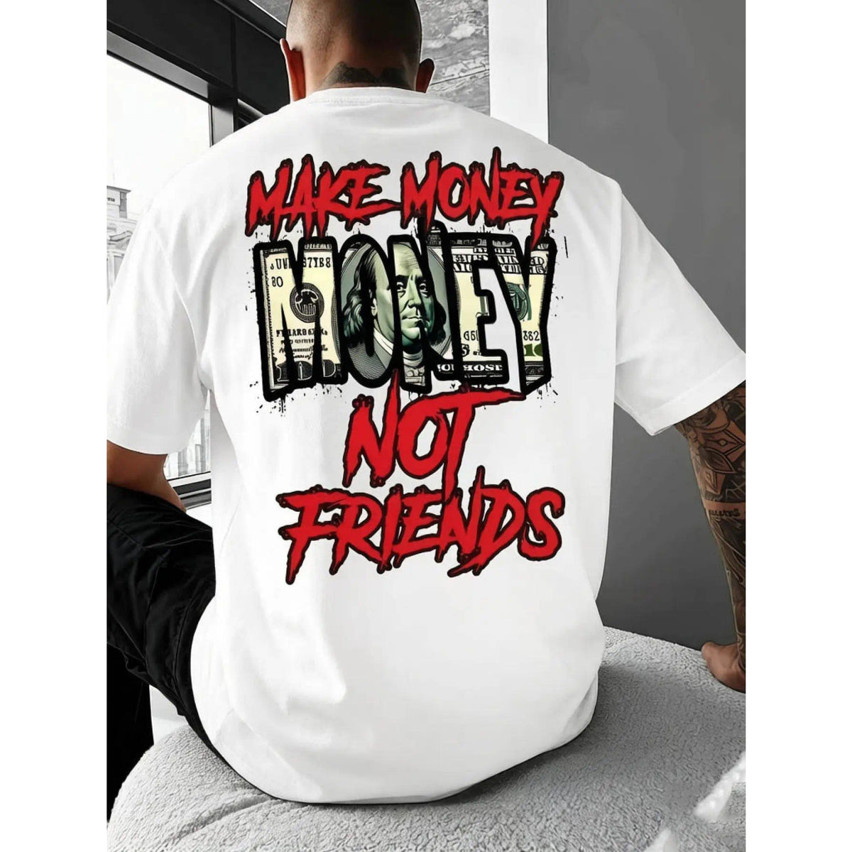 Men's Make Money Not Friends Slogan Graphic Tee Retro Streetwear Style Printed Design ,Soft Breathable Fabric Apparel Trendy Summer Outdoor Clothing Daily Commute Versatile All Season Casual Gift