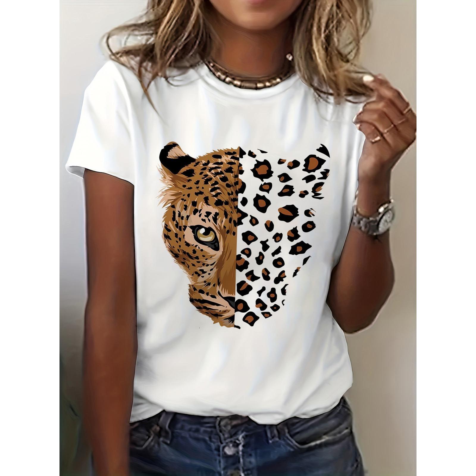 Vintage Leopard Tiger Animal Print T-Shirt Retro Safari Graphic Crew Neck Soft Cotton Summer Casual Streetwear Top Unisex Relaxed Fit Trendy 90s Y2K Vibe Wild Animal Print Tee