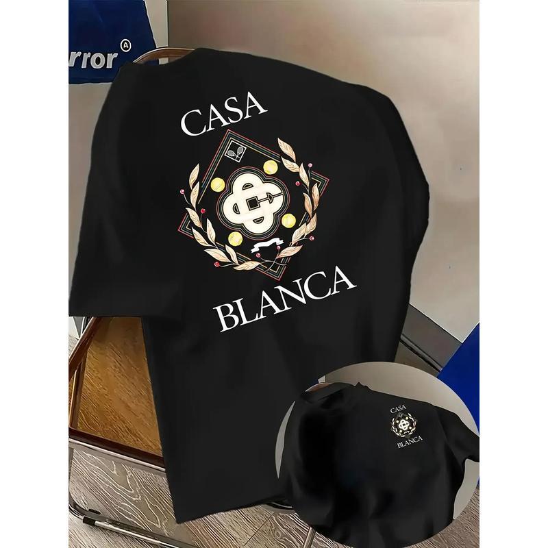 Men'S Casual Crew Neck T-Shirt with "CASA BLANCA" Graphic Print - Short Sleeve, Regular Fit, Summer Style, Casual Attire, Casual Wear, Casual Tee, | vibrant Graphic Tee | stretch Fabric Tee