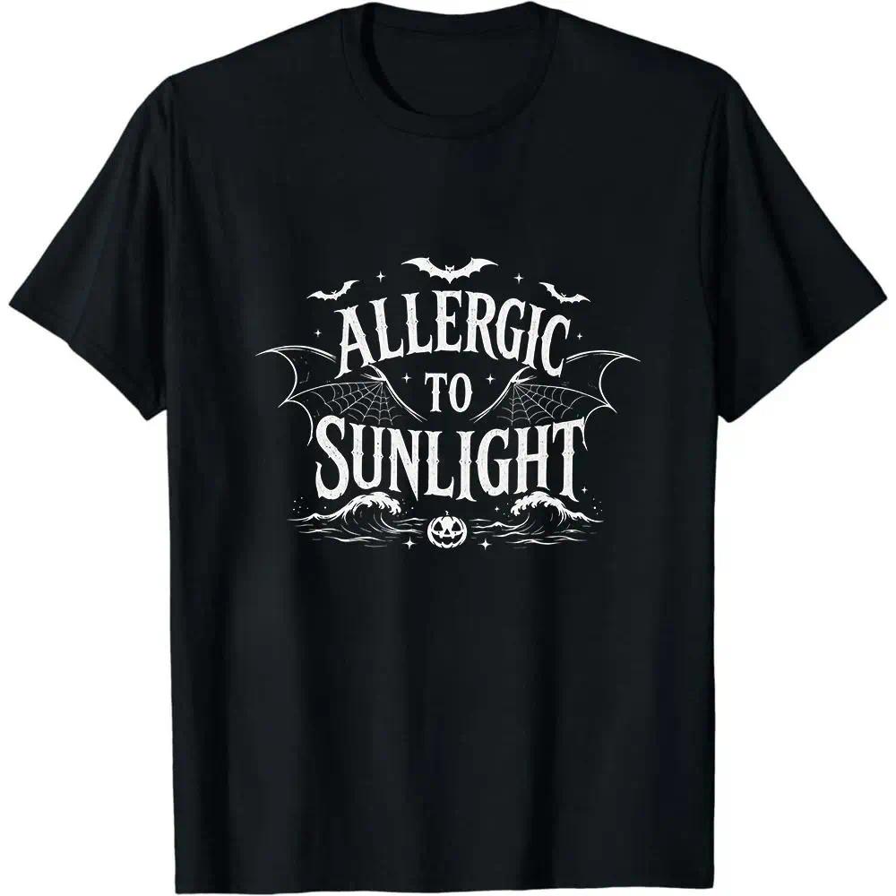 Allergic To Sunlight Shirt Funny Spooky Goth Shirt Black and White Alt Tee Sarcastic Goth Hoodie Bat Goth Summer Tee Casual T Shirts Aesthetic Graphic Tee