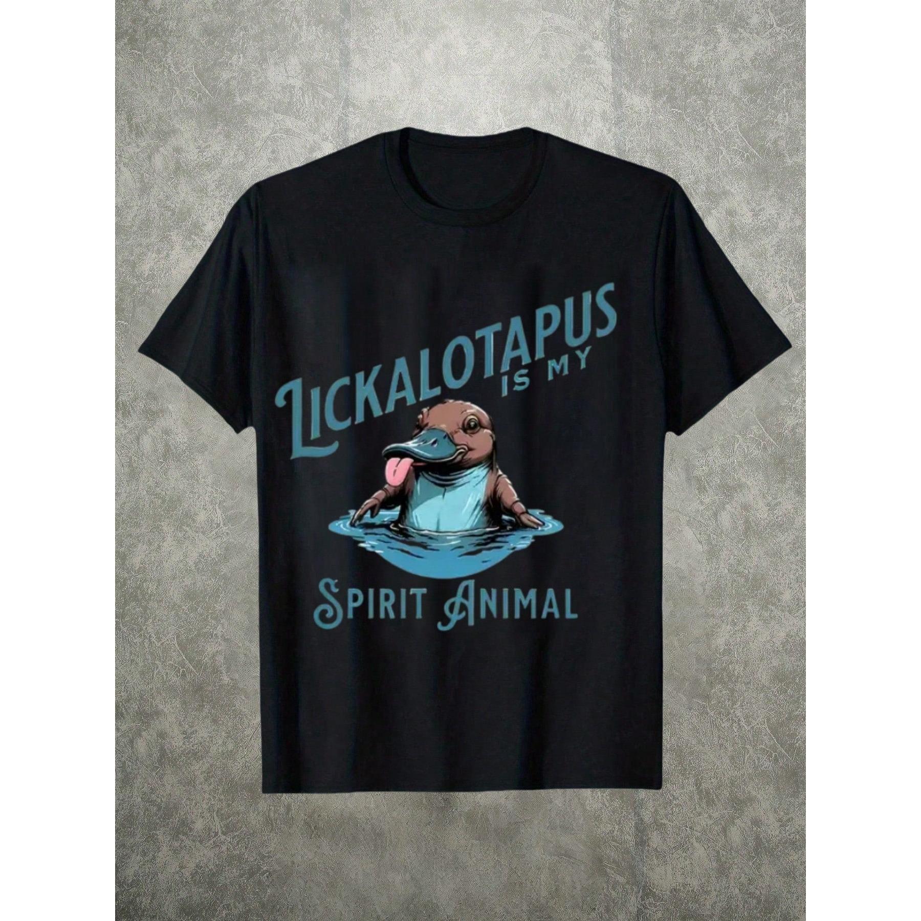 Men's Round Neck Short Sleeved Casual Pure Cotton Print Tee Lickalotapus Graphic And Text "Lickalotapus Is My Spirit