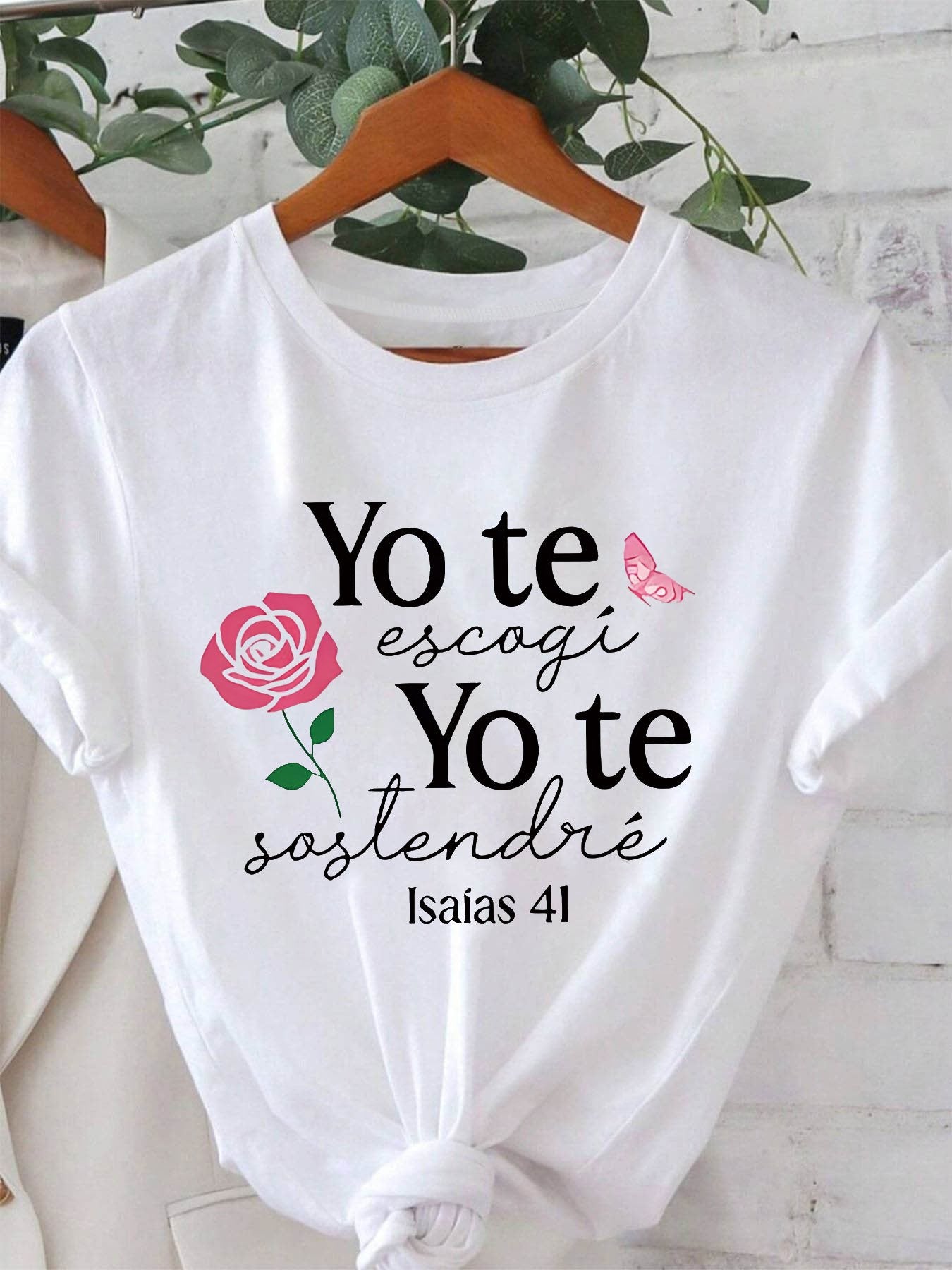 Spanish Language I Chose You Isaiah 41:9 Spanish Bible Verse Graphic Tee for Men Women, Christian Faith Short Sleeve T-Shirt, Casual Crew Neck Top for Church Gift