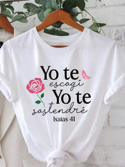 Spanish Language I Chose You Isaiah 41:9 Spanish Bible Verse Graphic Tee for Men Women, Christian Faith Short Sleeve T-Shirt, Casual Crew Neck Top for Church Gift