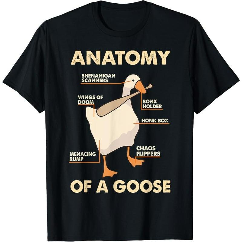 100% Cotton Anatomy Of A Goose Funny Meme Animal Lover Goose Honk Bonk T-Shirt