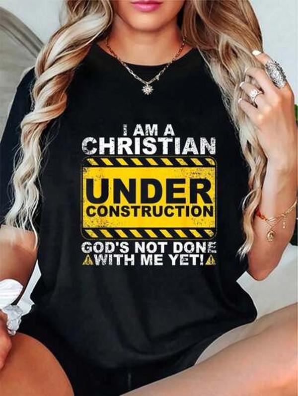 100% Cotton Funny Christian Under Construction Gift Catholic Men Women T-Shirt