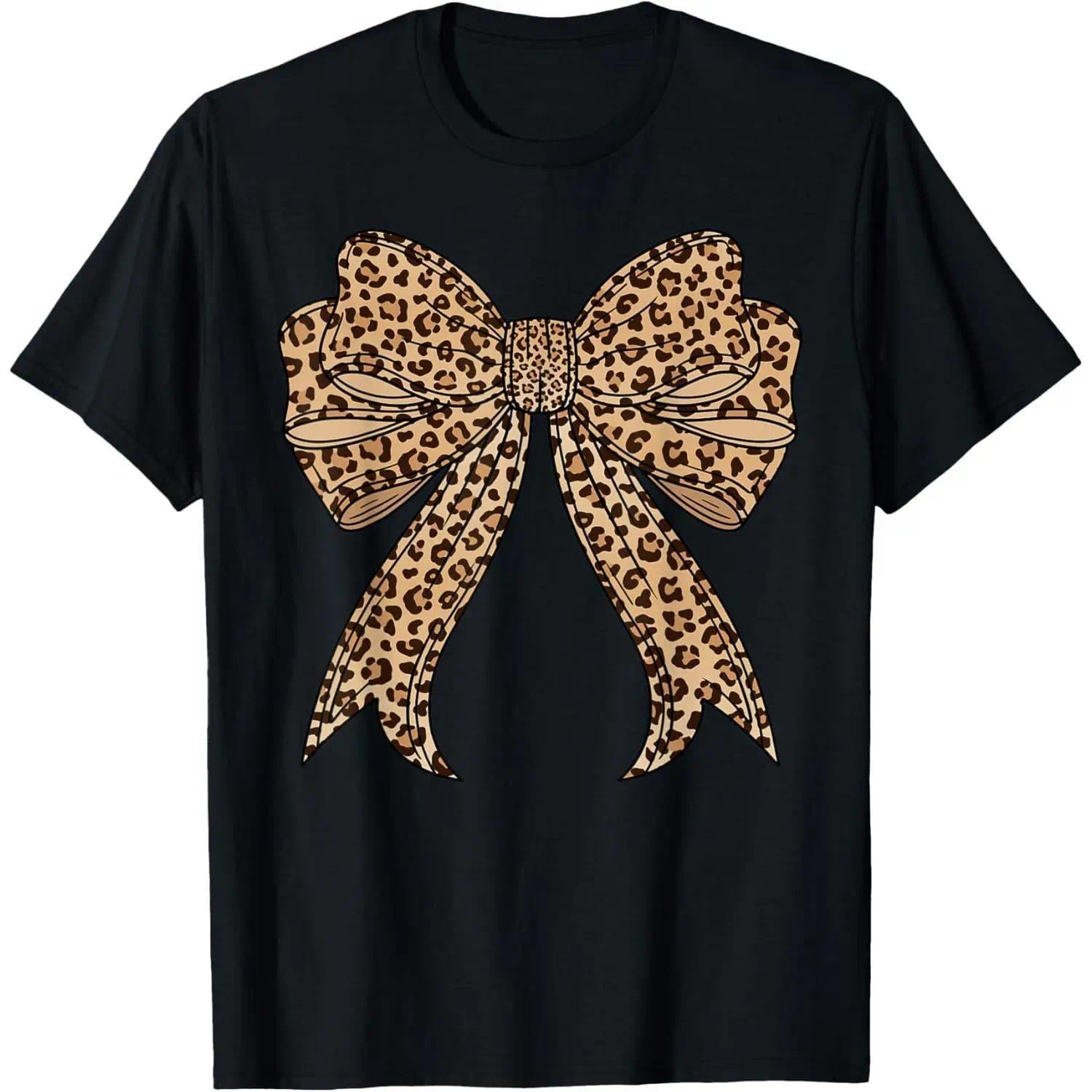 Cute Bow Leopard Print T-Shirt - Coquette Aesthetic Graphic Tee, Unisex Trendy Casual Wear