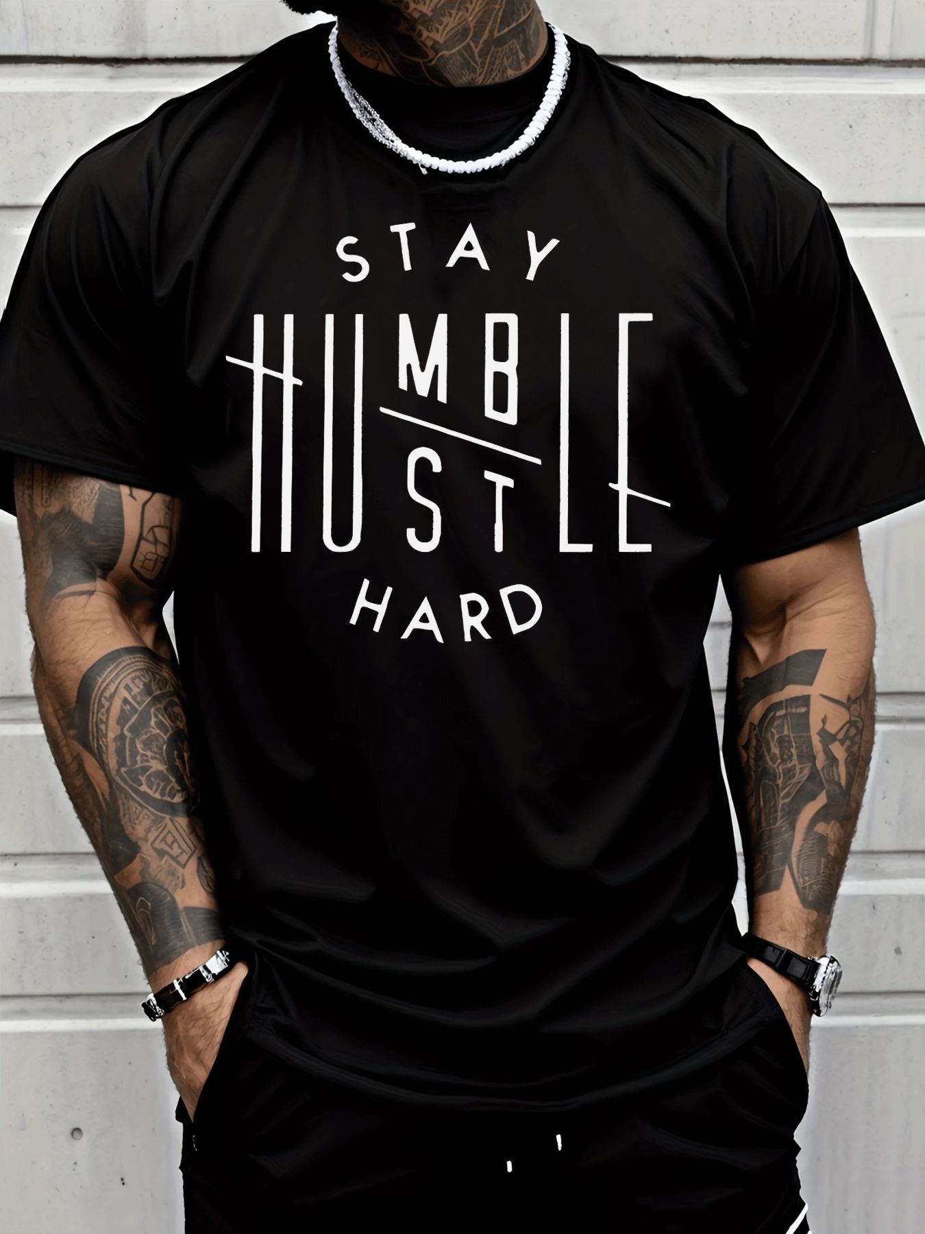 Classic Street Style | Stay Humble Hustle Hard T Shirt | Men's Fashion Casual Trendy Short Sleeve Tee