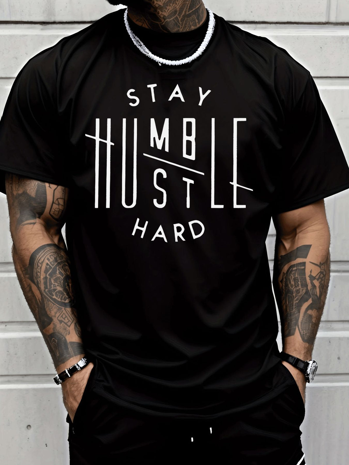 Classic Street Style | Stay Humble Hustle Hard T Shirt | Men's Fashion Casual Trendy Short Sleeve Tee