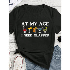 Minimalist Wine Glass Print T-Shirt