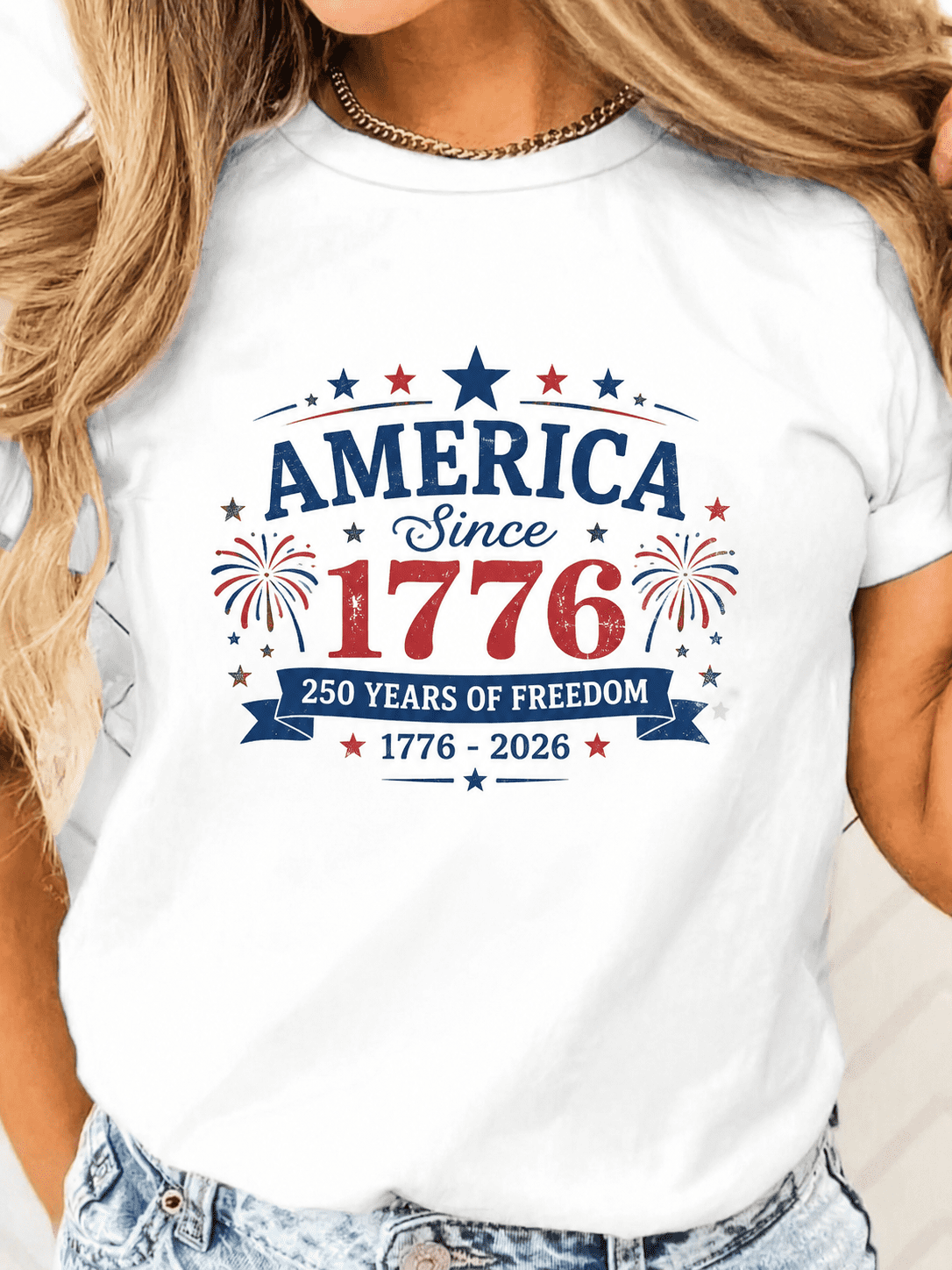 250 Years of Freedom America Since 1776 T-Shirt for Women, Patriotic USA Graphic Tee, July 4th Independence Day Shirt