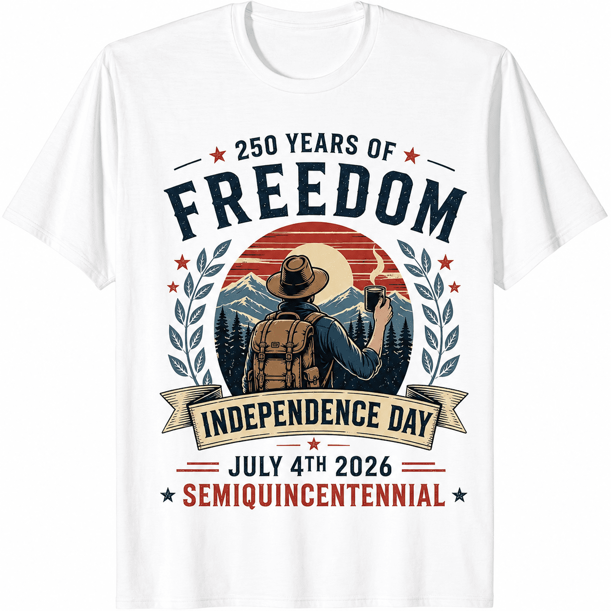 250 Years of Freedom Independence Day 2026 Outdoor T-Shirt, Patriotic USA July 4th Semiquincentennial Graphic Tee for Men Women