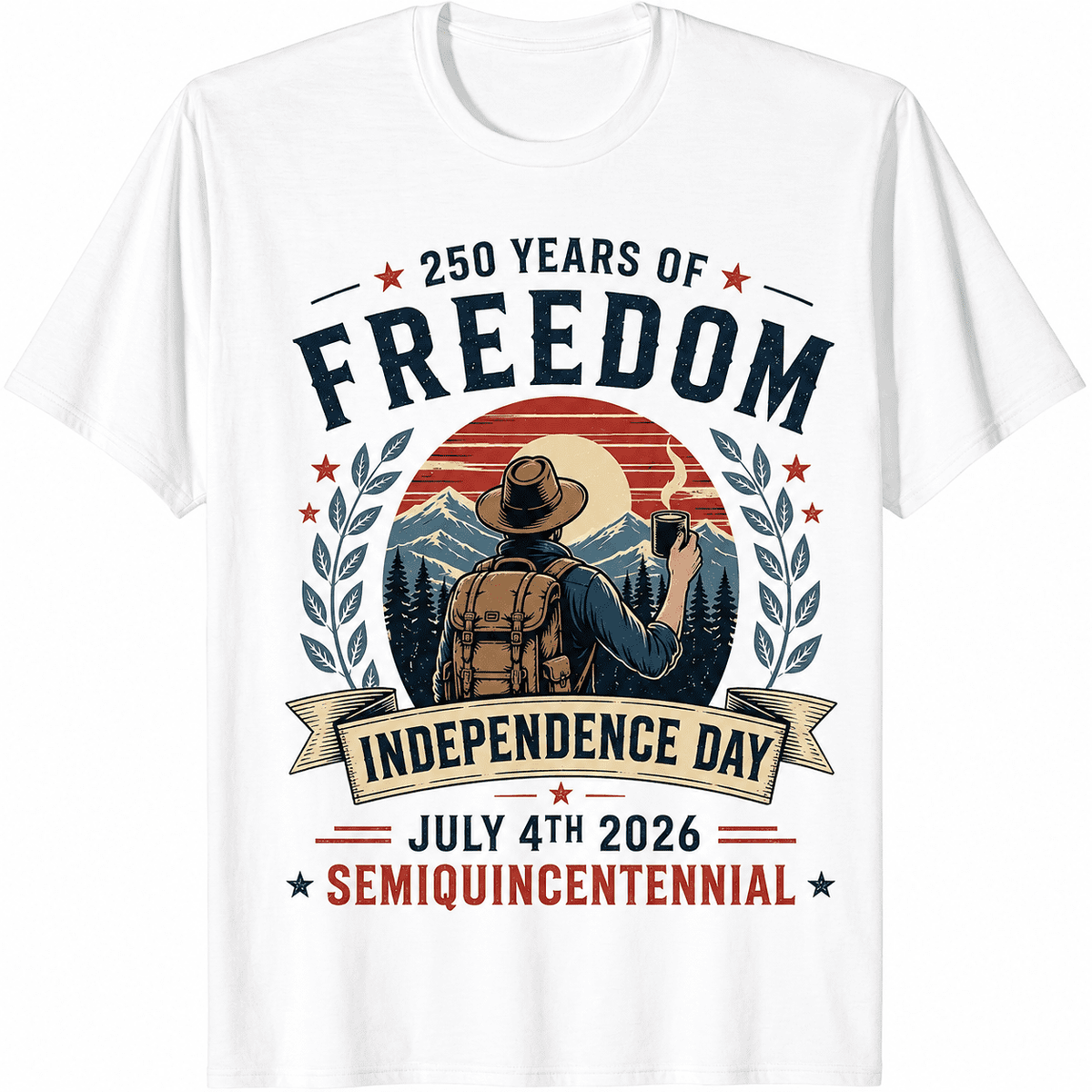 250 Years of Freedom Independence Day 2026 Outdoor T-Shirt, Patriotic USA July 4th Semiquincentennial Graphic Tee for Men Women