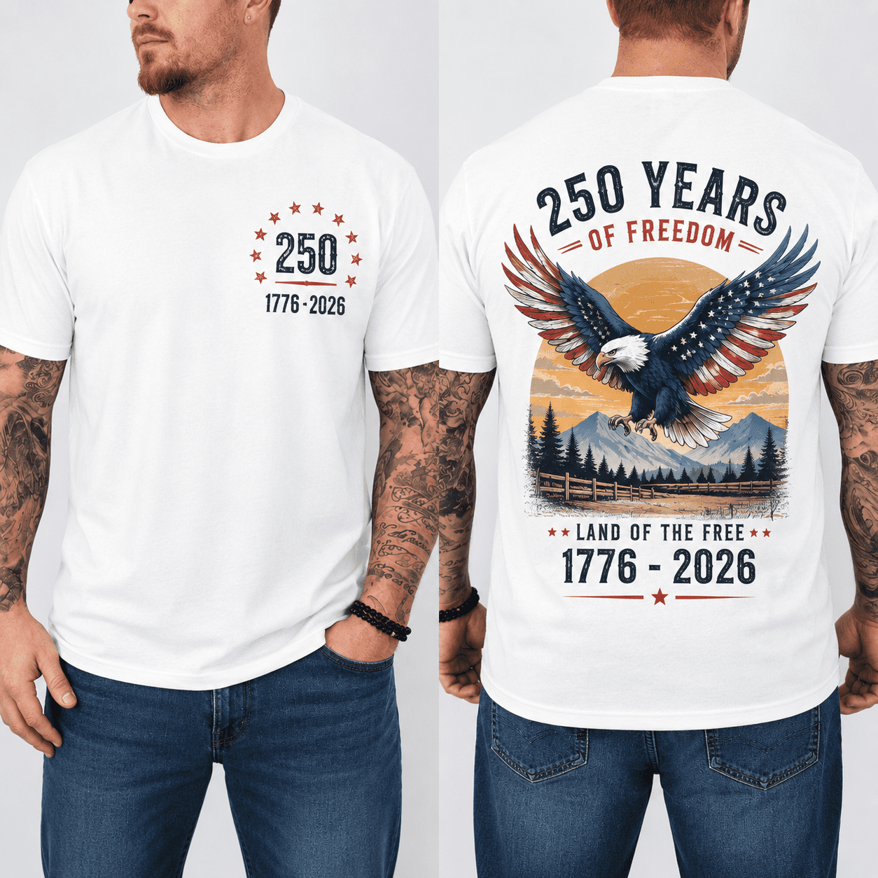 250 Years of Freedom Patriotic Eagle Graphic T-Shirt for Men, Vintage USA 1776-2026 Independence Anniversary Short Sleeve Tee