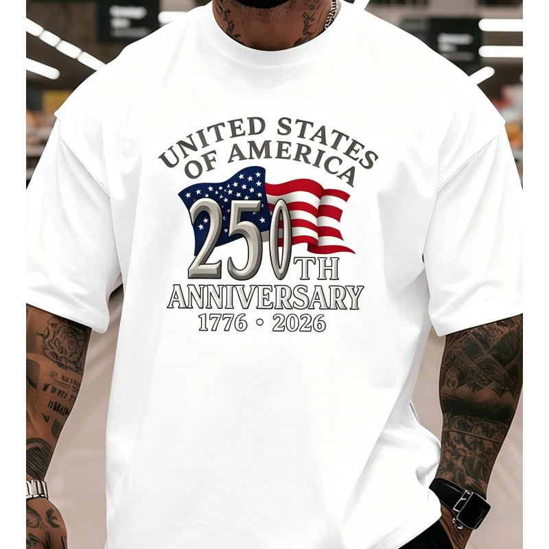 250th Anniversary American Graphic Tee, 1776‑2026 Patriotic Casual Loose Fit T‑Shirt for Men