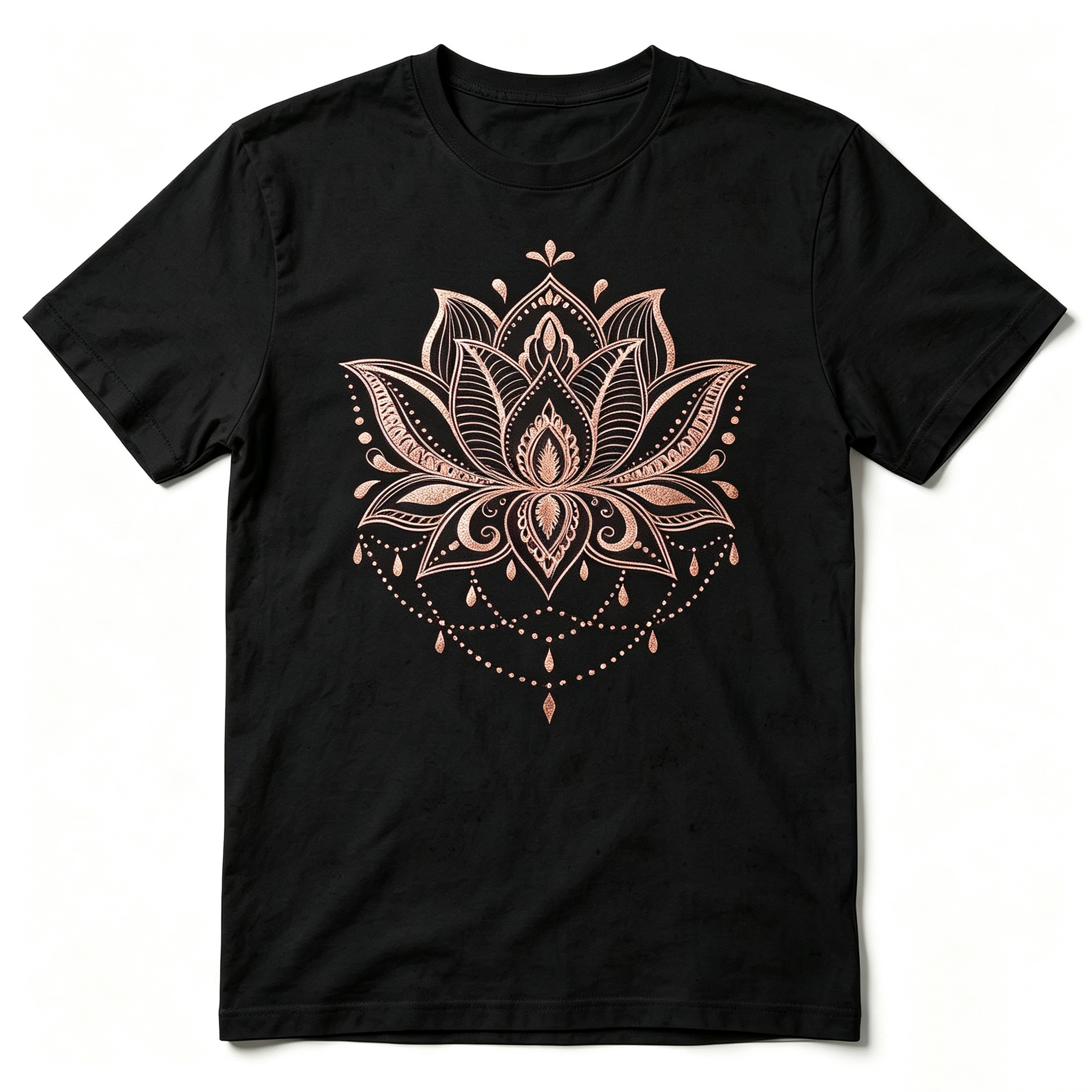 Women's Lotus Mandala Graphic T-Shirt, Spiritual Bohemian Flower Art Crew Neck Short-Sleeve Tee, Casual Meditation Yoga Inspired Cotton Top