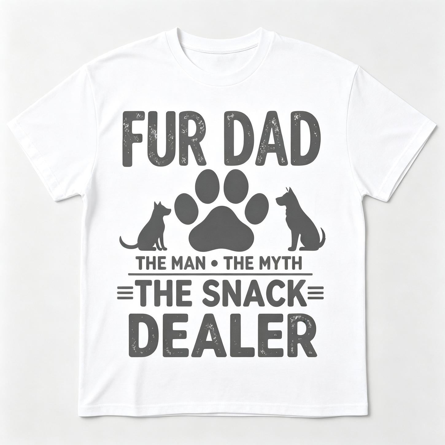 Funny Fur Dad The Man The Myth The Snack Dealer Pet Dad T-Shirt Paw Prints Graphic Tee Dog Cat Dad Gift Father‘s Day Unisex Summer Casual Top Soft Cotton Crew Neck Vintage Style