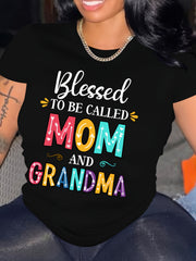 Summer Fashion Women's Clothing Blessed To Be Called Mom And Grandma Letter Print Loose T-Shirt Women's Casual Short Sleeve Top
